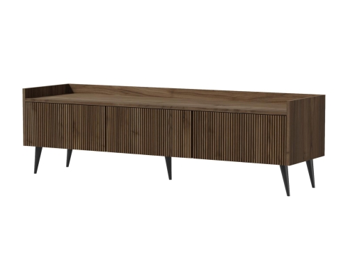 Orzechowa szafka RTV do salonu z ryflowanym frontem TWINKL