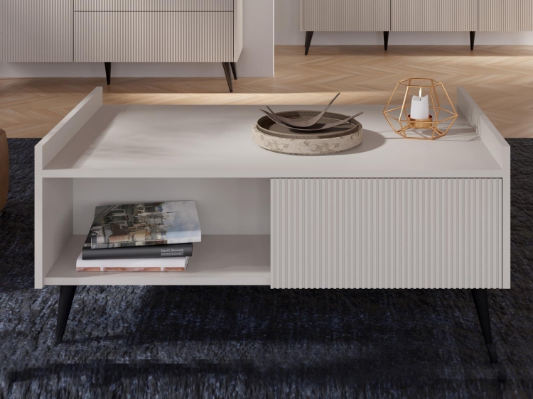 Elegancki stolik kawowy ryflowany z szufladą TWINKL