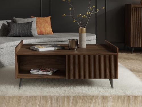 Stolik kawowy ryflowany do salonu orzech TWINKL