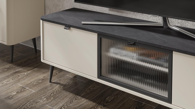 Komoda trzydrzwiowa z ryflowanym frontem KASZMIR/SZARY KAMIEŃ BARI