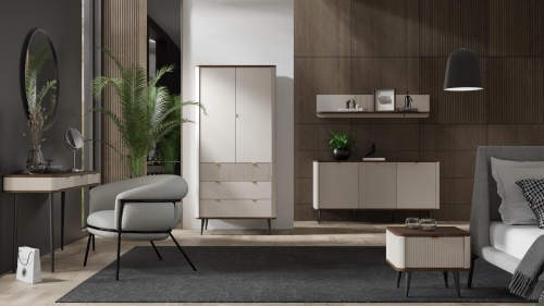 Modna komoda z 6 szufladami kaszmirowa/orzech BAR