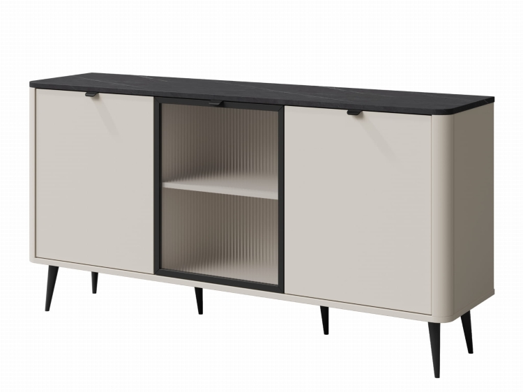 yyuttttttttttttttt.jpgKomoda trzydrzwiowa z ryflowanym frontem BARI SZARY KAMIEŃ