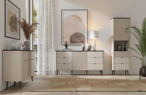 Witryna w stylu japandi orzech/kaszmir BARI