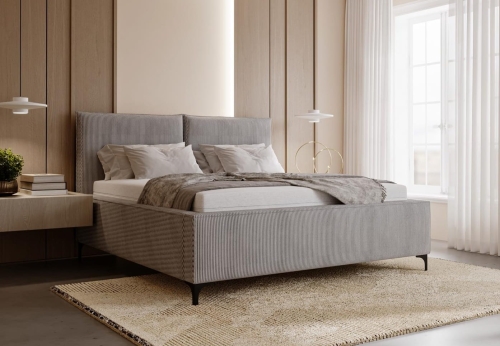 Szare łóżko z pojemnikiem do sypialni LUNA