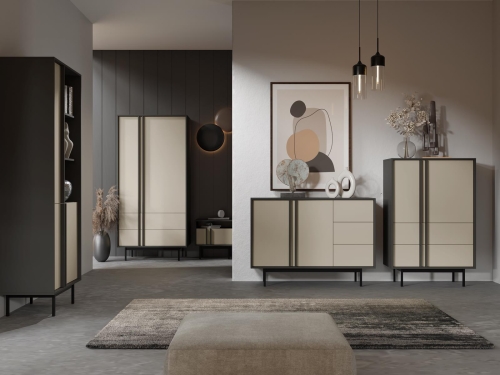 Nowoczesna beżowa szafka RTV 123 cm szeroka