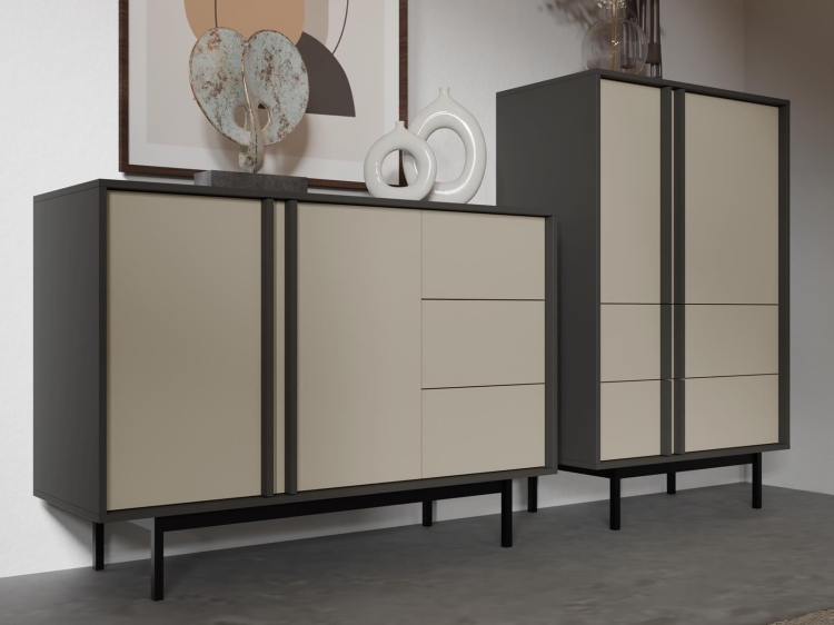 Beżowa komoda nowoczesna na wysokich nogach MALTS