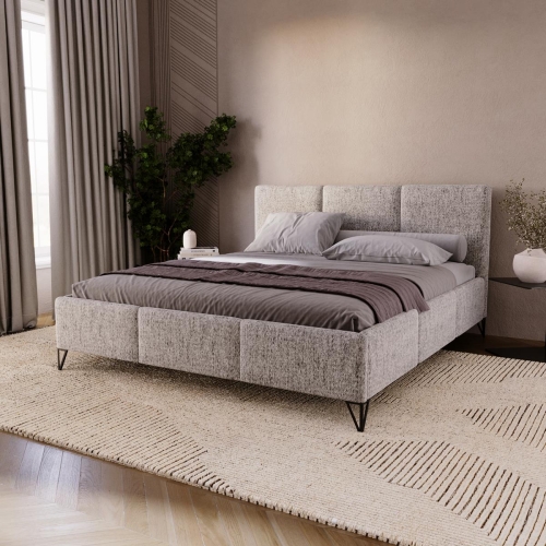 Łóżko w stylu retro 140x200 do sypialni ciemnoszare NEVS