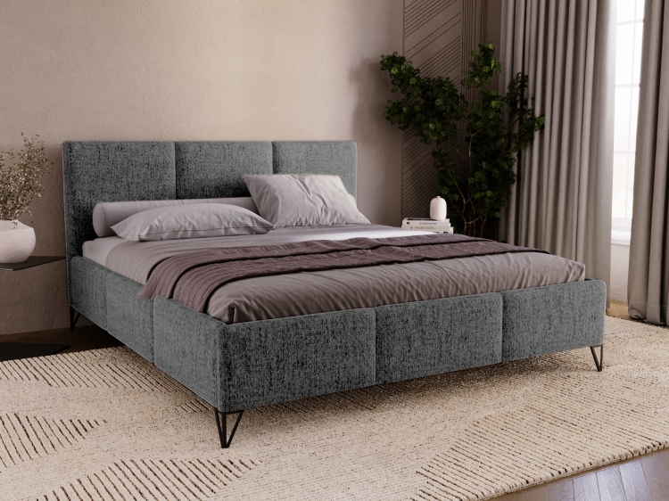 Łóżko tapicerowane w stylu loft grafitowe wysokie nóżki NEVS