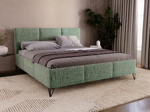 Oliwkowe łóżko retro na wysokich nogach NEVS PLECIONKA