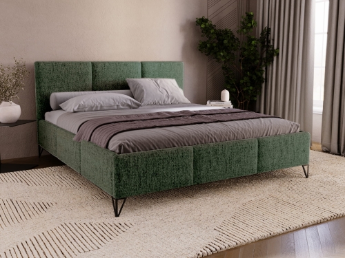 Łóżko tapicerowane plecionką NEVS CIEMNOZIELONY