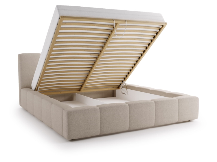 Luksusowe białe łóżko boucle małżeńskie z pojemnikiem NOVS