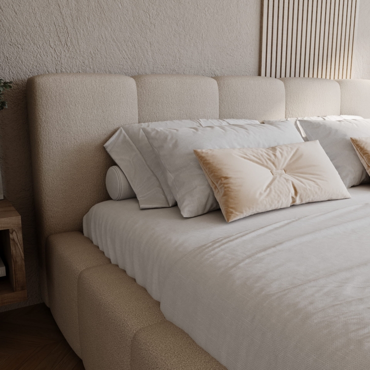 Łóżko designerskie do sypialni szare boucle bubble NOVS