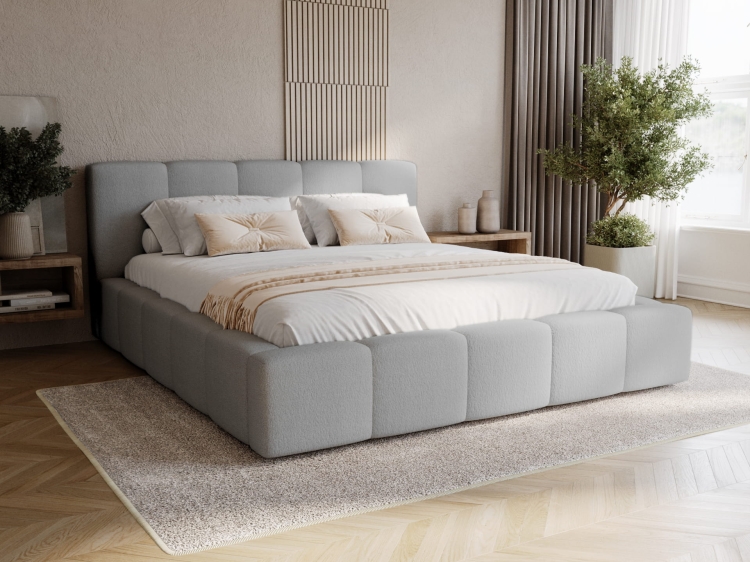 Łóżko designerskie do sypialni szare boucle bubble NOVS