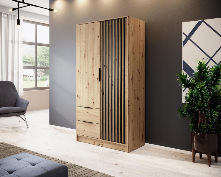 Modna szafa dąb artisan 105cm z lamelami LIMA