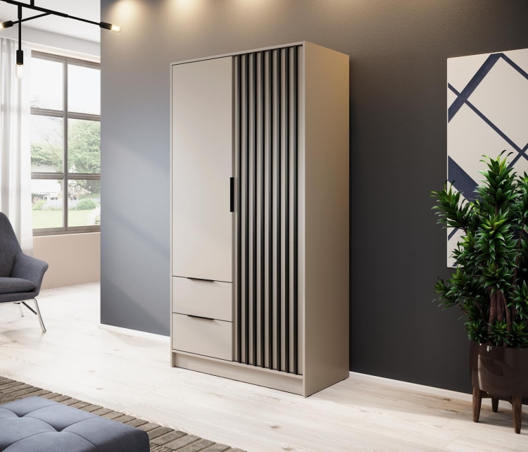 Nowoczesna szafa z lustrem kaszmir z czarnymi listwami LIMA