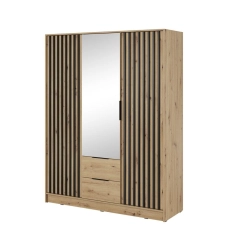 Szafa z lustrem 155 cm dąb artisan z czarnymi lamelami LIMA