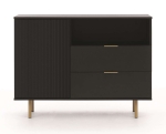 Wąska komoda do przedpokoju z lamelami CALO CZARNY ZŁOTY