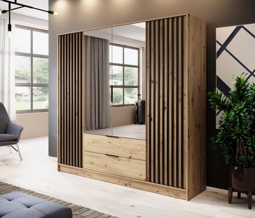 Szafa z lustrem i lamelami dąb artisan LIMA