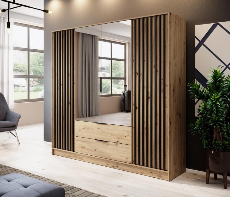 Szafa z lustrem i lamelami dąb artisan LIMA