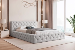 Szare łózko malżenśkie pikowane w stylu glamour MALTA