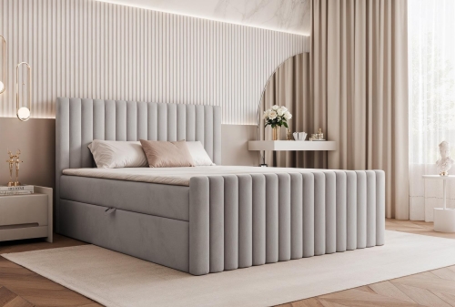 Szare łóżko kontynentalne glamour do eleganckiej sypialni FLORE