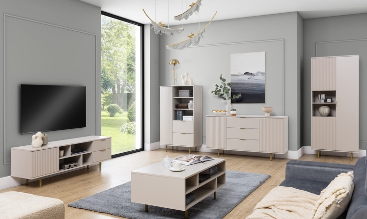 Ryflowana komoda glamour do sypialni CALO KASZMIR ZŁOTY