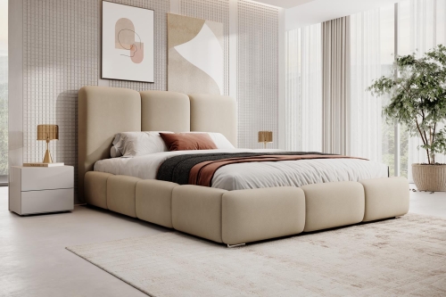 Beżowe nowoczesne łózko do minimalistycznej sypialni MERIDA