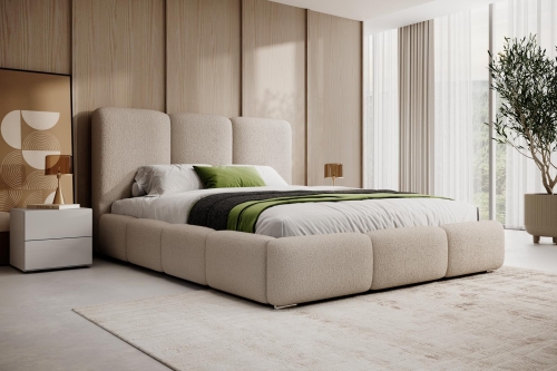 Łóżko boucle tapicerowane z pojemnikiem MERIDA