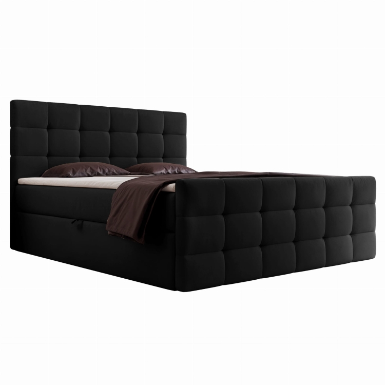 Łóżko kontynentalne czarne z pojemnikami i topperem FABIA