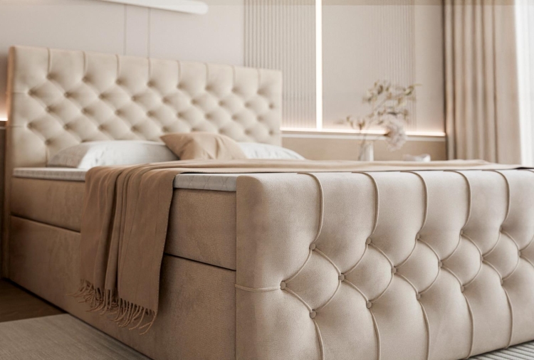 kNowoczesne łóżko kontynentalne z pikowanym zagłówkiem MIAMI