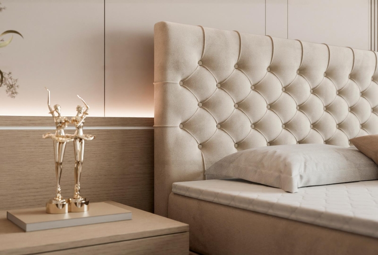 Nowoczesne łóżko kontynentalne z pikowanym zagłówkiem MIAMI