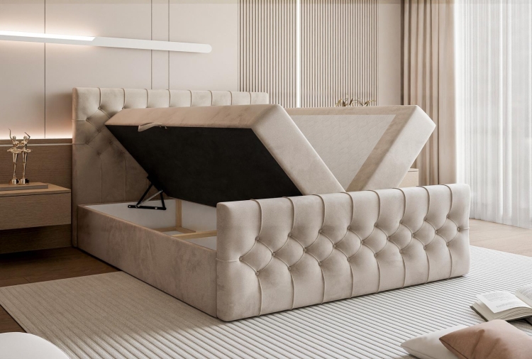 Nowoczesne łóżko kontynentalne z pikowanym zagłówkiem MIAMI g