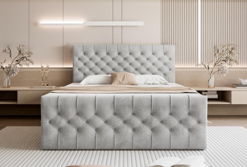 Ekskluzywne szare łóżko glamour kontynentalne MIAMI