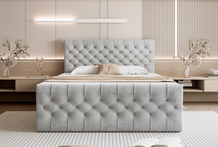 Ekskluzywne szare łóżko glamour kontynentalne MIAMI