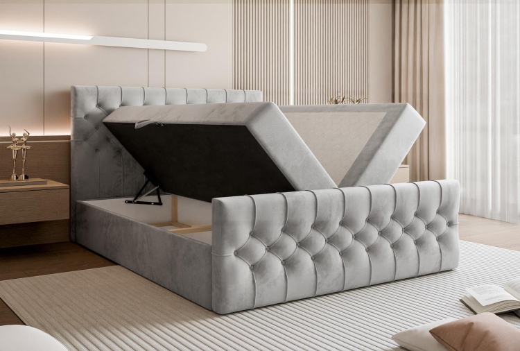 Ekskluzywne szare łóżko glamour kontynentalne MIAMI