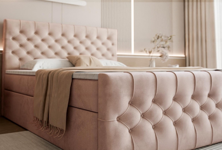 Różowe łóżko kontynentalne glamour pikowany zagłówek MIAMI