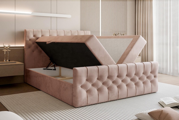 Różowe łóżko kontynentalne glamour pikowany zagłówek MIAMI