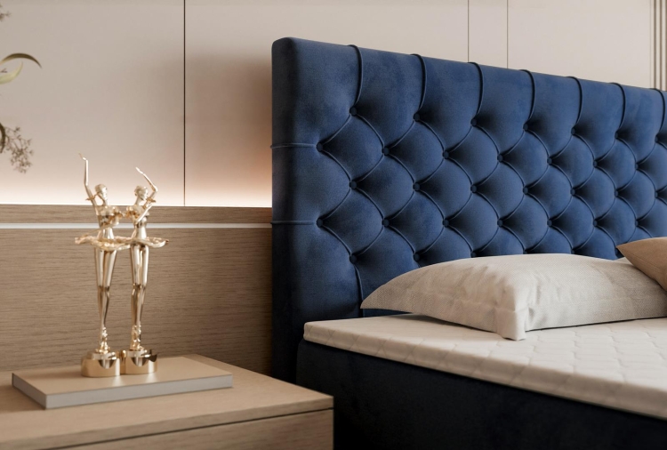 Granatowe łóżko do sypialni kontynentalne MIAM