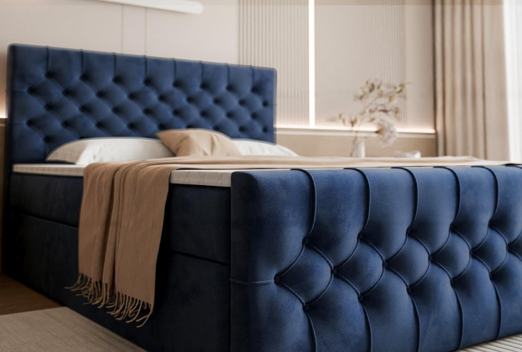 Granatowe łóżko do sypialni kontynentalne MIAM