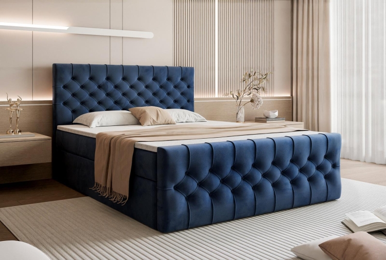 Granatowe łóżko do sypialni kontynentalne MIAM