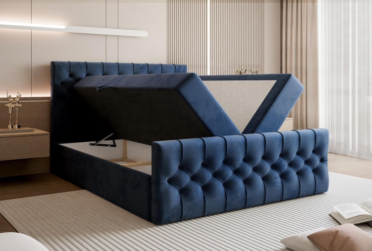 Granatowe łóżko do sypialni kontynentalne MIAM