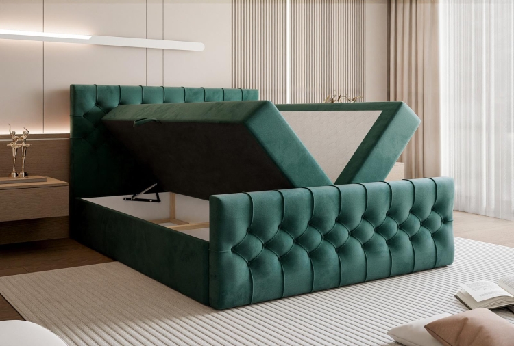 Łóżko z pikowanym zagłówkiem MIAMI ZIELONE Z TOPPEREM