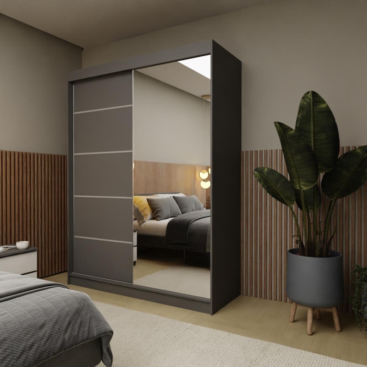 Mała szafa przesuwna grafitowa z lustrem VIVIN