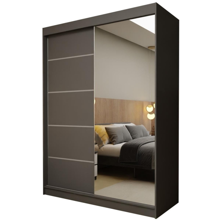 Mała szafa przesuwna grafitowa z lustrem VIVIN