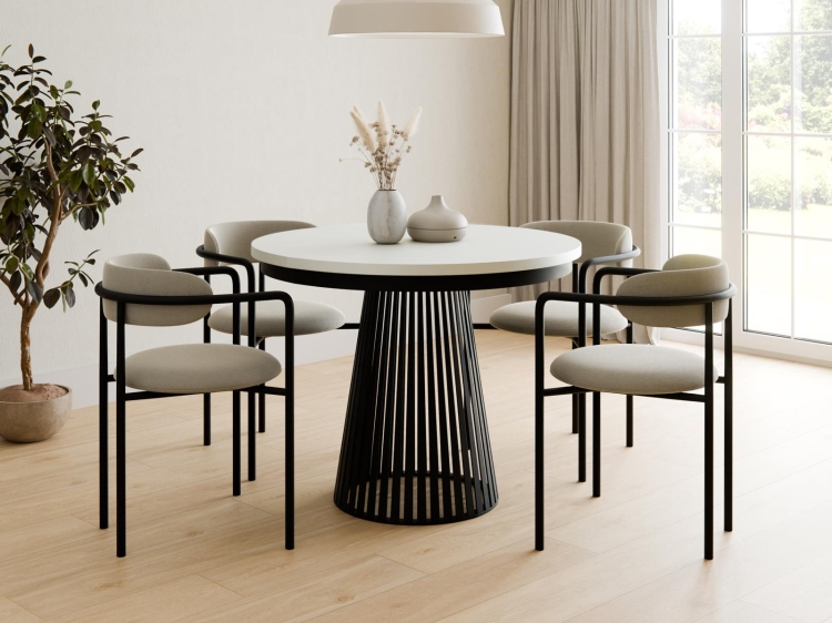 Biały stół do jadalni 100-180 cm z lamelami DAST