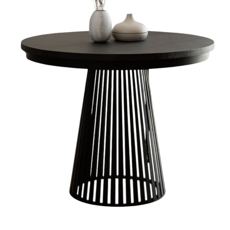 Modny czarny stół z ryflowaną podstawą rozkładany DAST 100-180