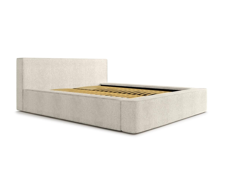 Beżowe łóżko tapicerowane w stylu japandi MAROK (