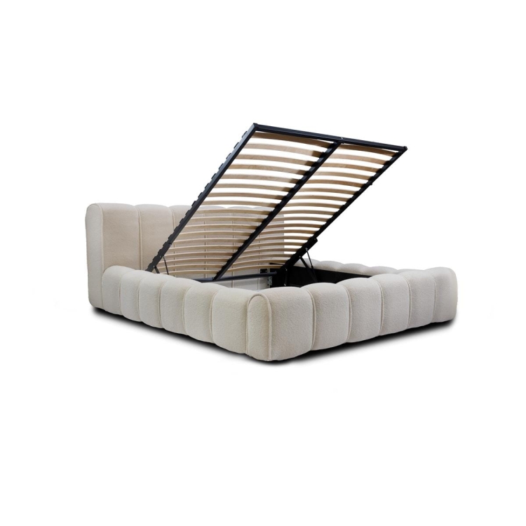 Łóżko sypialniane białe boucle do modnej sypialni ARUBS