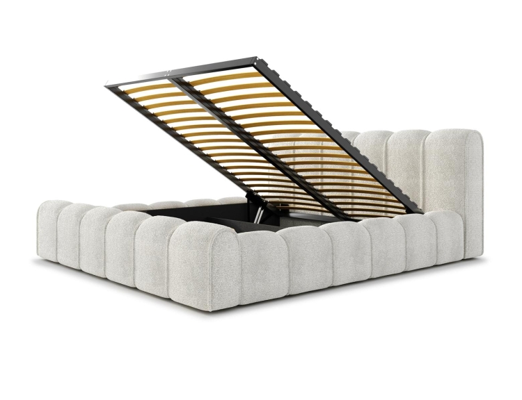 Łóżko sypialniane białe boucle do modnej sypialni ARUBS