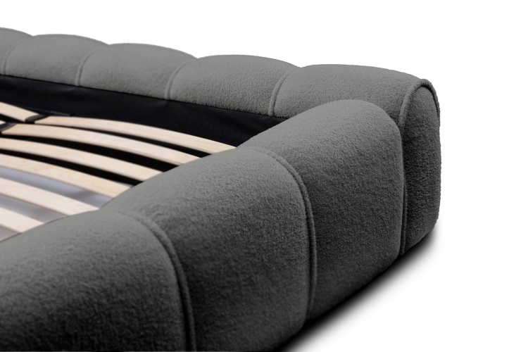 K Modne łóżko do sypialni tapicerowane tkaniną boucle ARUBS